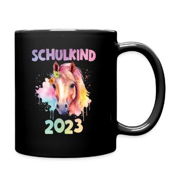 Schulkind 2023 - Pferdekopf Wasserfarben - Tasse einfarbig - Schwarz - Rechts