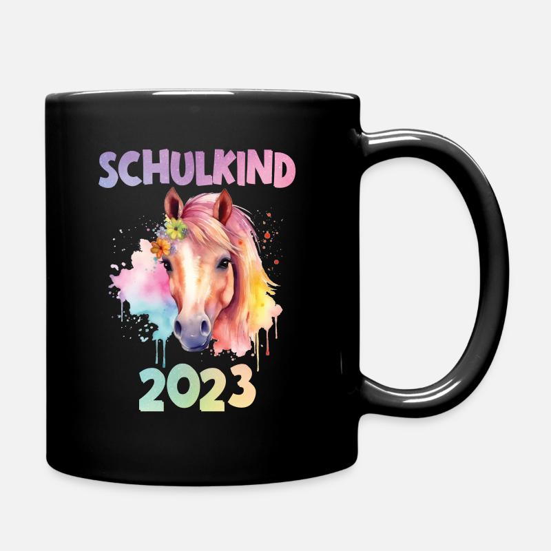 Schulkind 2023 - Pferdekopf Wasserfarben - Tasse einfarbig - Schwarz
