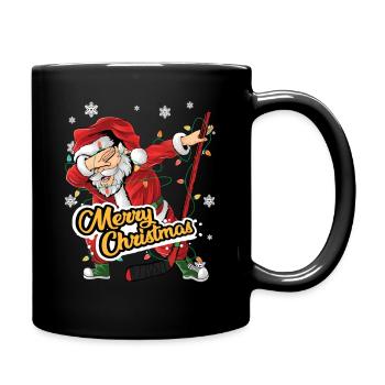 dabbender Weihnachtsmann merry christmas hockey - Tasse einfarbig - Schwarz - Rechts