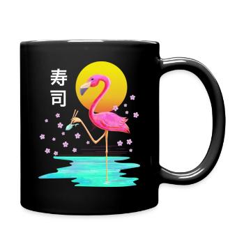 Flamant rose mangeant des sushis Vaporwave esthétique japonais - Mug uni - noir - Droite
