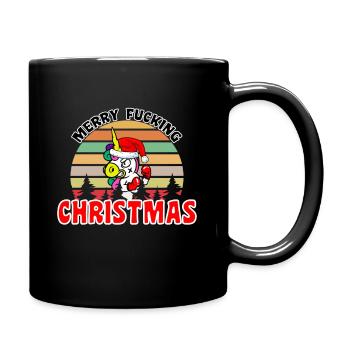 Merry Fucking Christmas Lustiges Einhorn - Tasse einfarbig - Schwarz - Rechts