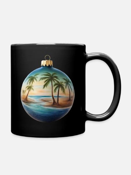 Weihnachtskugel mit Strand - Tasse einfarbig - Schwarz