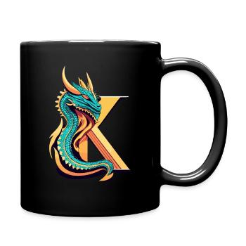 Buchstabe K mit Drache - Tasse einfarbig - Schwarz - Rechts