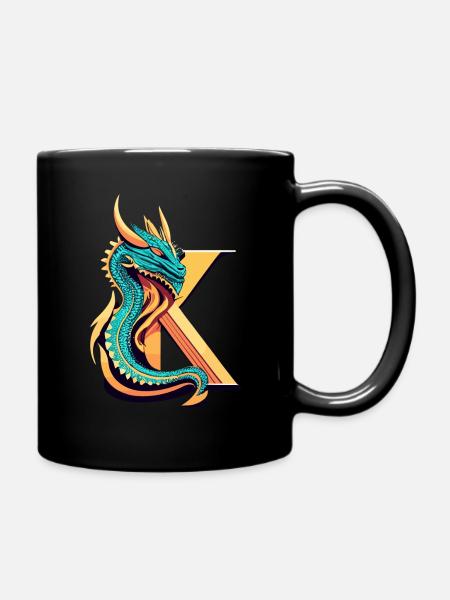 Buchstabe K mit Drache - Tasse einfarbig - Schwarz