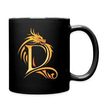 Buchstabe D mit Drache - Tasse einfarbig - Schwarz - Rechts