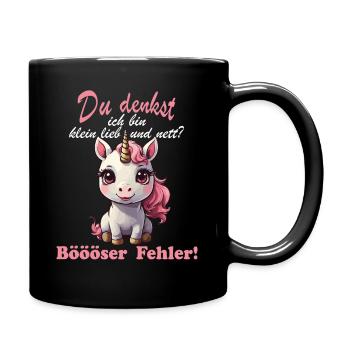 Du denkst ich bin klein lieb nett böser Fehler - Tasse einfarbig - Schwarz - Rechts
