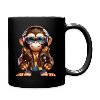 affe mit Leder Jacke - Tasse einfarbig - Schwarz - Rechts