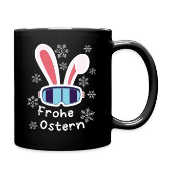Skihase "Frohe Ostern" Osterhase Skifahren Urlaub - Tasse einfarbig - Schwarz - Rechts