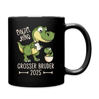Großer Bruder 2025 Dino Einzelkind Dinosaurier - Tasse einfarbig - Schwarz - Rechts