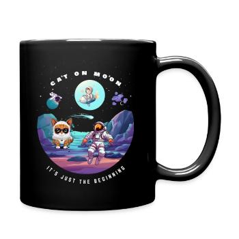 Cat on moon design - Full Colour Mug - black - Right