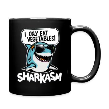 Funny Sarcastic Shark Pun Sharkasm - Full Colour Mug - black - Right