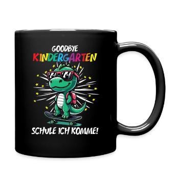 Abschied Kindergarten Dino Einschulung Schulkind - Tasse einfarbig - Schwarz - Rechts