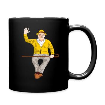 Cheerful old man with stick in hand on - Full Colour Mug - black - Right