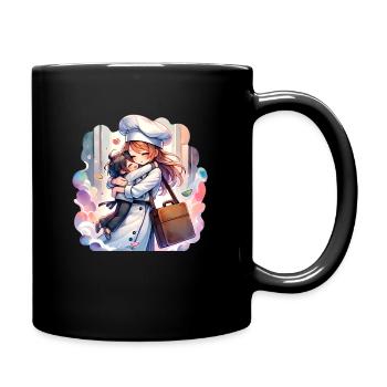A Mother Cook Giving Her Kid a Cozy Hug - Full Colour Mug - black - Right