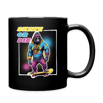 Skater Gorilla mit Sonnenbrille & Spruch - Tasse einfarbig - Schwarz - Rechts