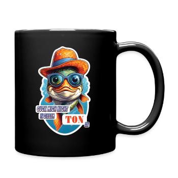 Lustiger Koi Karpfen Fisch mit Spruch - Tasse einfarbig - Schwarz - Rechts