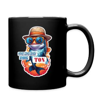 Lustiger Koi Karpfen Fisch mit Spruch - Tasse einfarbig - Schwarz - Rechts