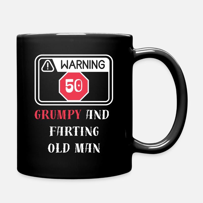 Warning. 50 Grumpy and rufting old man - Full Colour Mug - black