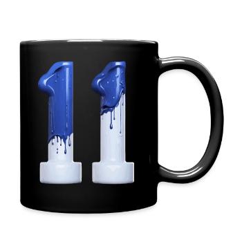 NO. 11 NUMBER 11 BLUE WHITE 11TH BIRTHDAY - Full Colour Mug - black - Right
