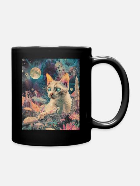A Feline's Laser-Lit Odyssey - Full Colour Mug - black