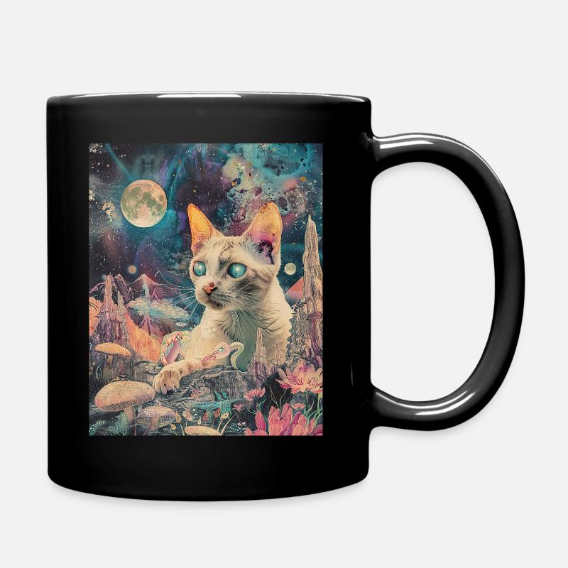 A Feline's Laser-Lit Odyssey - Full Colour Mug - black