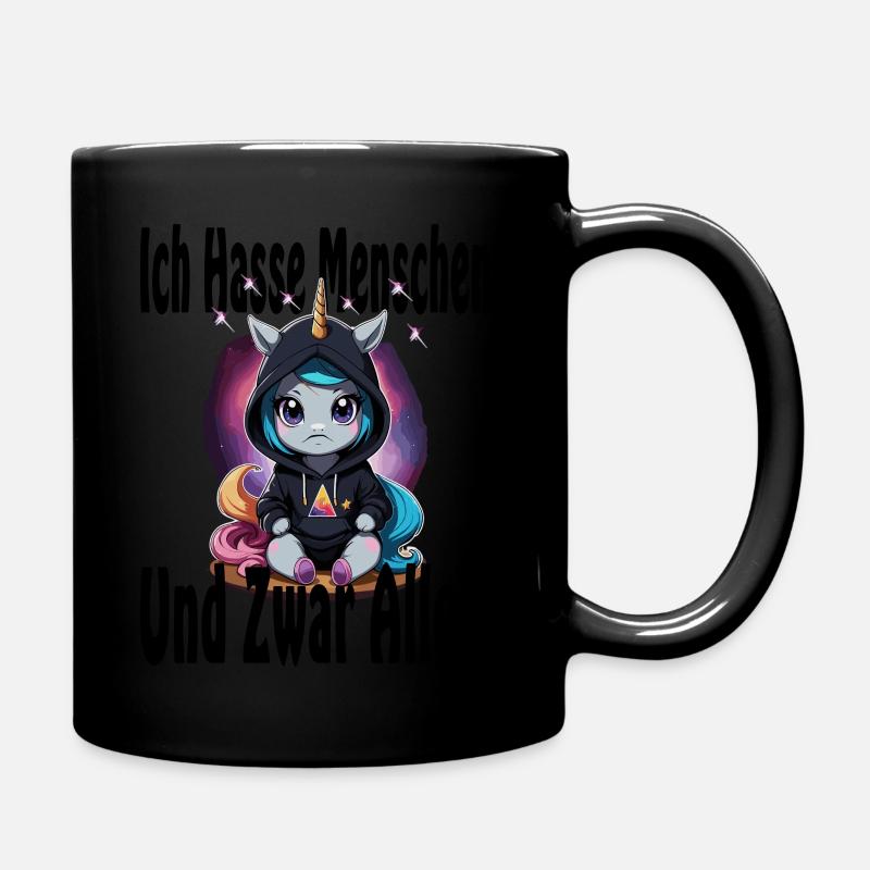 Einhorn Ich hasse menschen - Tasse einfarbig - Schwarz