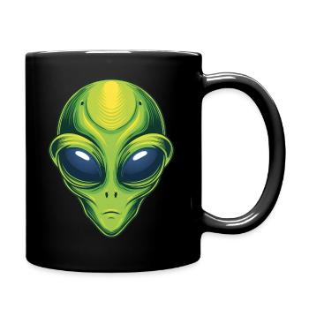 Grüner Außerirdischer Science Fiction Alien Kopf - Tasse einfarbig - Schwarz - Rechts