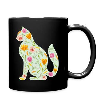 Florale Katze - Tasse einfarbig - Schwarz - Rechts