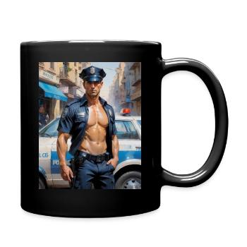 Hübsche Männer mit muskulösem Körper – Polizist - Tasse einfarbig - Schwarz - Rechts