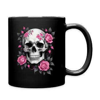 Totenkopf mit Rosen - Tasse einfarbig - Schwarz - Rechts