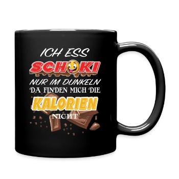Lustiger Schokoladen Spruch - Schoki im Dunkeln - Tasse einfarbig - Schwarz - Rechts