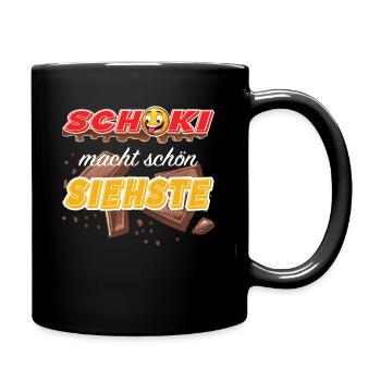 Schoki macht schön - Lustiger Schokoladen Spruch - Tasse einfarbig - Schwarz - Rechts