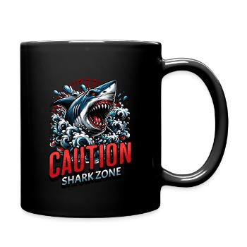 Caution! Shark Zone - Weißer Hai - Tasse einfarbig - Schwarz - Rechts