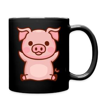 Pig - cute cartoon pig kawaii - Full Colour Mug - black - Right
