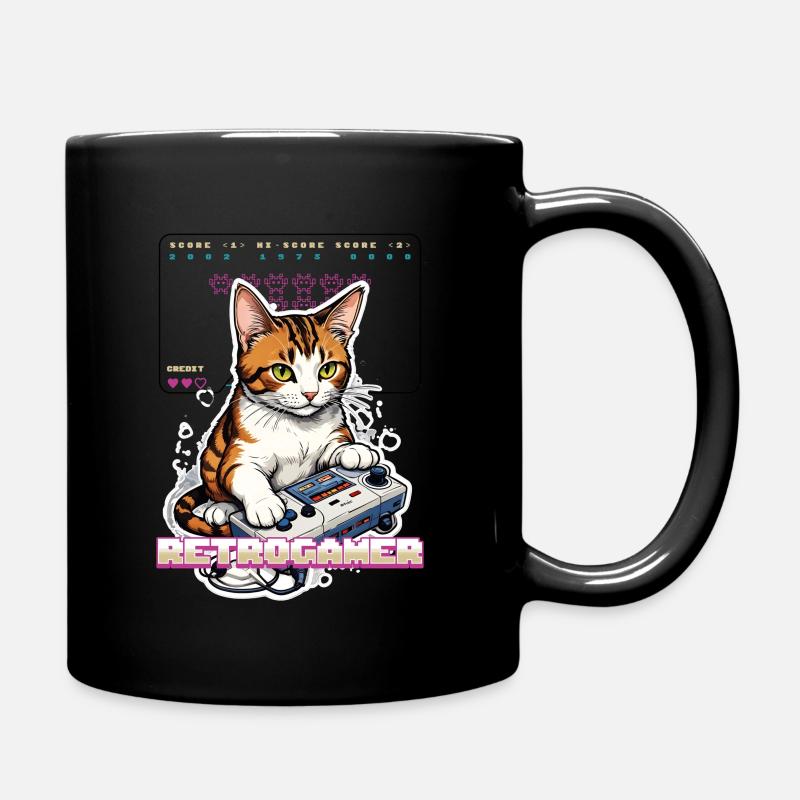 Retro Gaming Cat : Retrogamer avec manette - Mug uni - noir