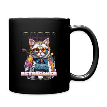 Retro Gaming Cat: Retrogamer with Controller - Full Colour Mug - black - Right