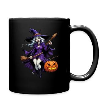 Halloween Hexe Mit Kürbis Illustration - Tasse einfarbig - Schwarz - Rechts