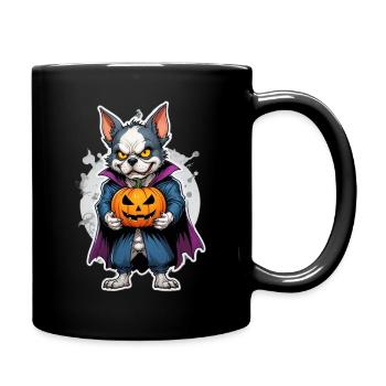 Chien d’Halloween avec costume de vampire citrouille - Mug uni - noir - Droite