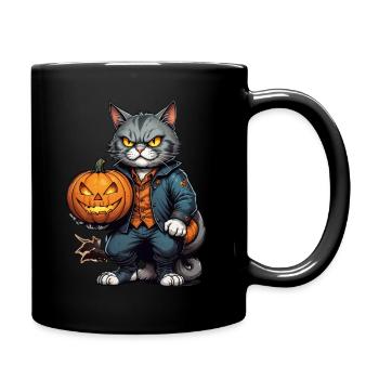 Chat d’Halloween avec citrouille - Mug uni - noir - Droite