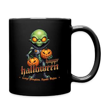 Alien with pumpkin heads Halloween - Full Colour Mug - black - Right