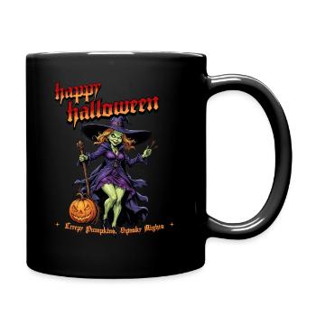 Halloween Witch With Pumpkin Illustration - Full Colour Mug - black - Right