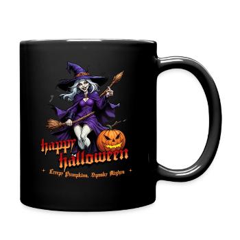 Halloween Witch With Pumpkin Illustration - Full Colour Mug - black - Right