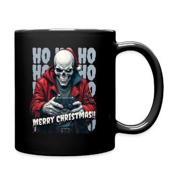 Fröhliche Weihnachten Gamer Totenkopf Stil - Tasse einfarbig - Schwarz - Rechts