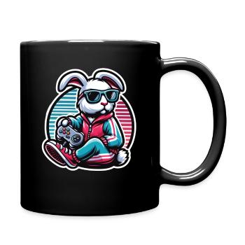 Casual gamer bunny with controller - Full Colour Mug - black - Right