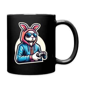 Coole Gamer Hase mit Controller im Hoodie - Tasse einfarbig - Schwarz - Rechts