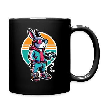 Lapin gamer avec manette au look rétro - Mug uni - noir - Droite