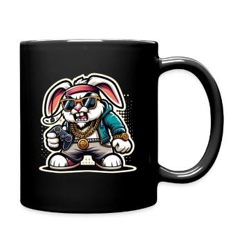 Cool Gamer Bunny with Controller and Sunglasses - Full Colour Mug - black - Right