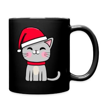 Weihnachtskatze - Tasse einfarbig - Schwarz - Rechts