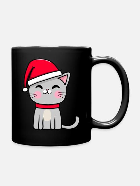 Weihnachtskatze - Tasse einfarbig - Schwarz