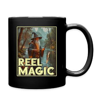 Whimsical Fishing Wizard - Reel Magic - Full Colour Mug - black - Right